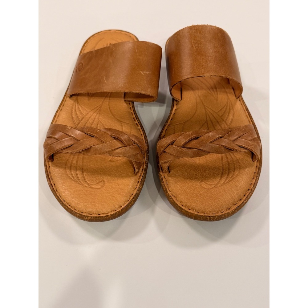 Born Iwa Tan Leather Braided Slide Sandals Womens 10M BR0033906 Handcrafted‎